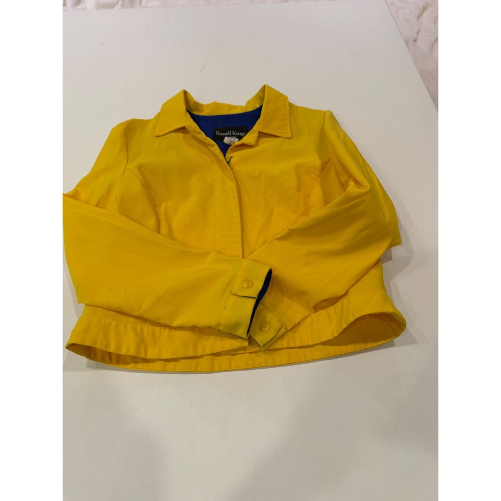 Russell Kemp New York Yellow Blazer Jacket Women 4 Blue Lining Made USA 7362143